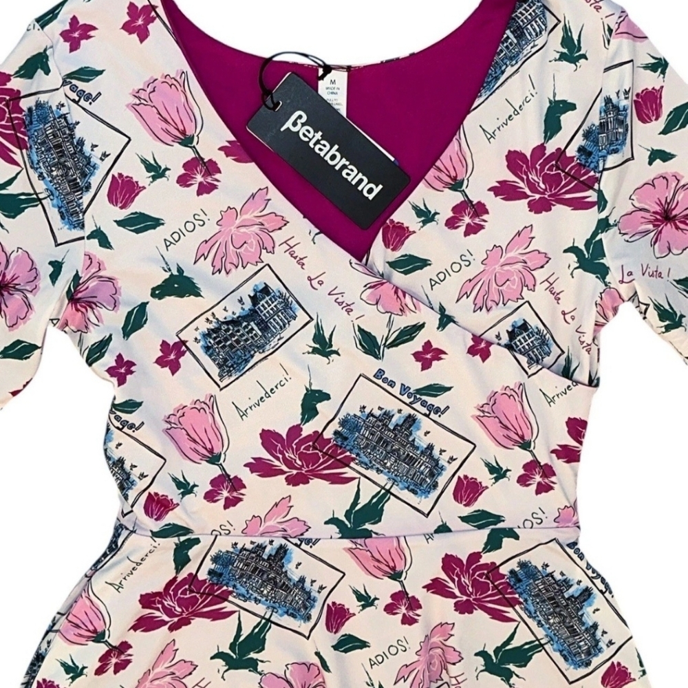 Beta Brand  Floral print  Midi Dress Size Medium, Reversible, Side Pocket